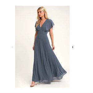 LULUS | Dearly Loved Slate Blue Flutter Sleeve Maxi Dress size Small